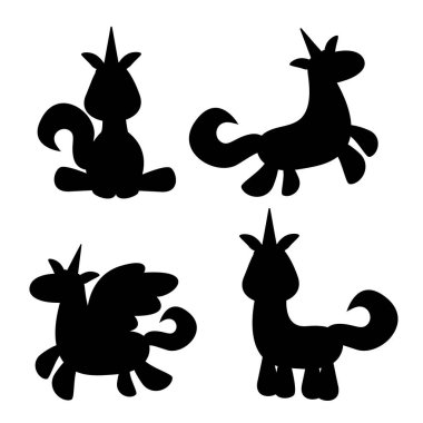 Tek boynuzlu at siluetleri. 