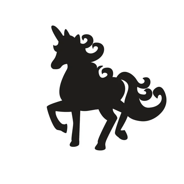 Silueta Unicornio Negro Con Cola Rizada — Vector de stock