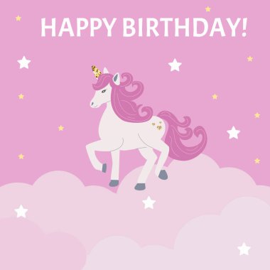 Tek boynuzlu at kıvırcık doğum günü kartı