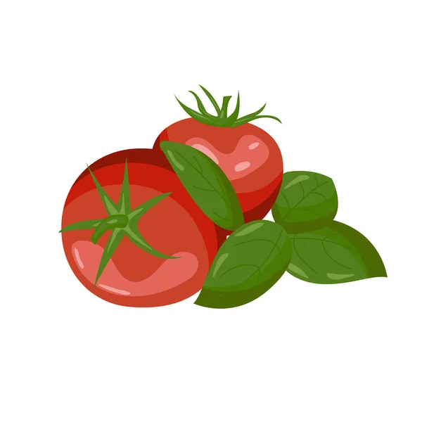 Pair Red Tomatoes Drawn Leaves — Stock Vector