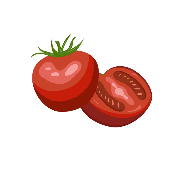 Par Tomates Vermelhos Desenhados Meio — Vetor de Stock