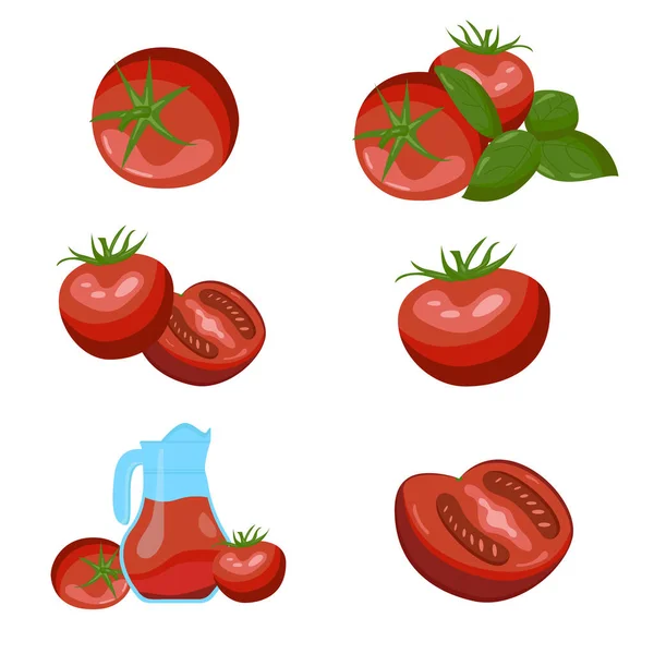 Ein Satz Gezogener Verschiedener Tomaten Die Hälfte Davon — Stockvektor