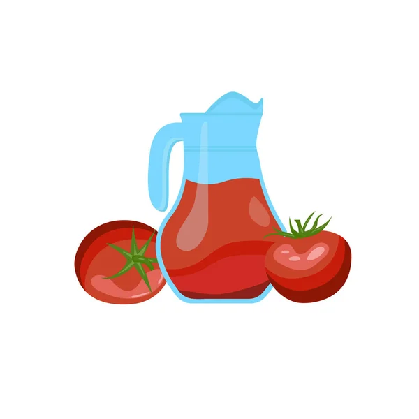 Μπλε Κανάτα Κόκκινες Ντομάτες Ζωγραφισμένες Πάνω Της — Διανυσματικό Αρχείο