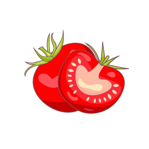 Tomate Entero Con Una Mitad Cortada Sobre Fondo Blanco — Vector de stock