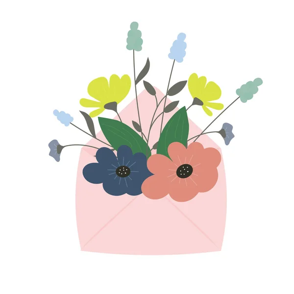 Pembe Bir Zarfın Içinde Bahar Çiçekleri — Stok Vektör