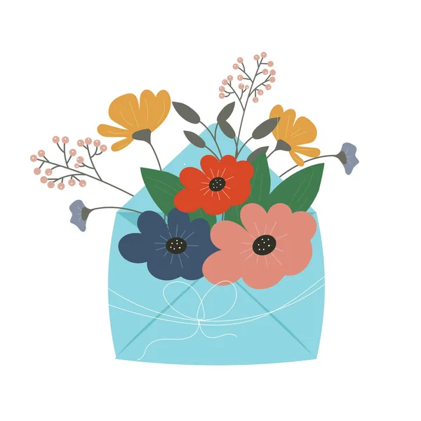 Весенние Цветы Голубом Конверте — стоковый вектор