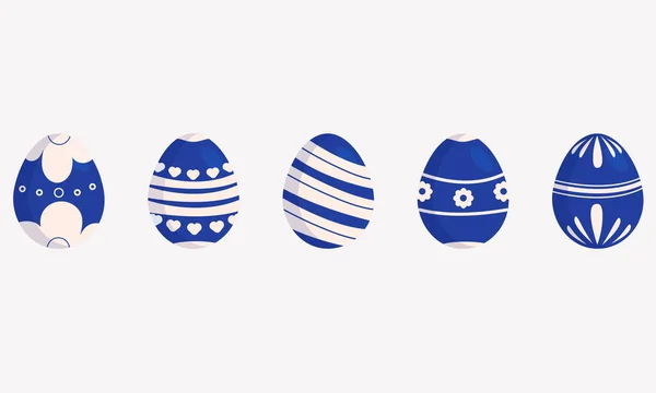 Conjunto Huevos Pascua Azules Con Patrón — Vector de stock