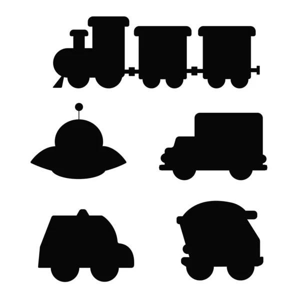 Eine Reihe Von Silhouette Kinderspielzeug Transport Autos — Stockvektor