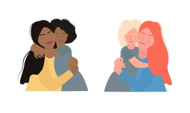 Anne ve kızı kucaklaşırken solgun ve siyahlar. Aile