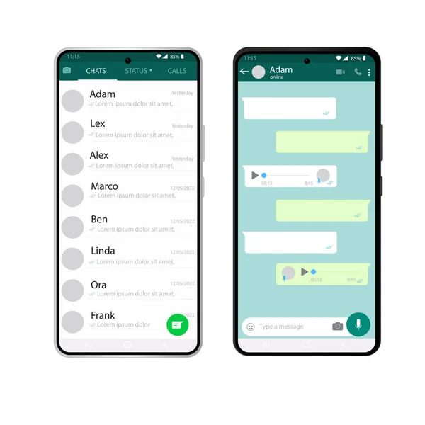 Cep telefonunda Whatsapp arayüz şablonu