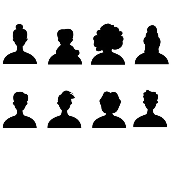 Différents Avatars Féminins Masculins Silhouette Noire — Image vectorielle