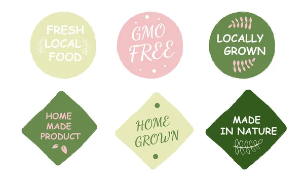 Set Organic Stickers Labels Badges Logos Fresh Local Produce Non — Stock Vector