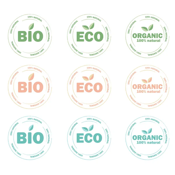 Eco Bio Organic Products Sticker Label Badge Logo Ecology Icon — Stock Vector