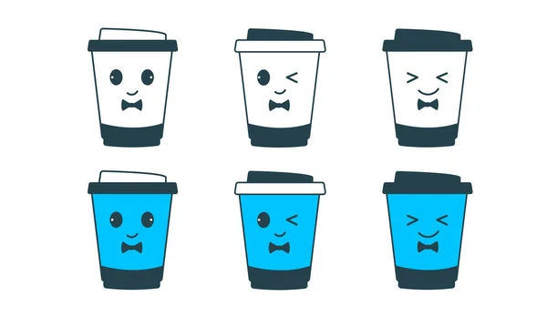 Set Van Kawaii Stijl Papieren Koffiebekers — Stockvector