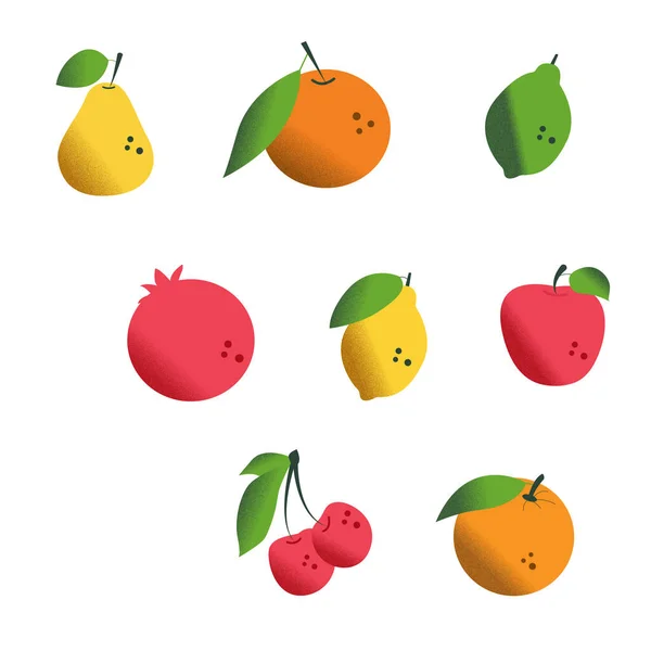 Set Fruits Noises Pear Orange Lime Pomegranate Lemon Apple Cherry — Vector de stock