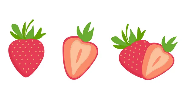 Set Different Strawberries Cut Half — Stock Vector