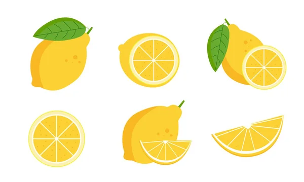 Set Different Lemons Cut Half — 스톡 벡터