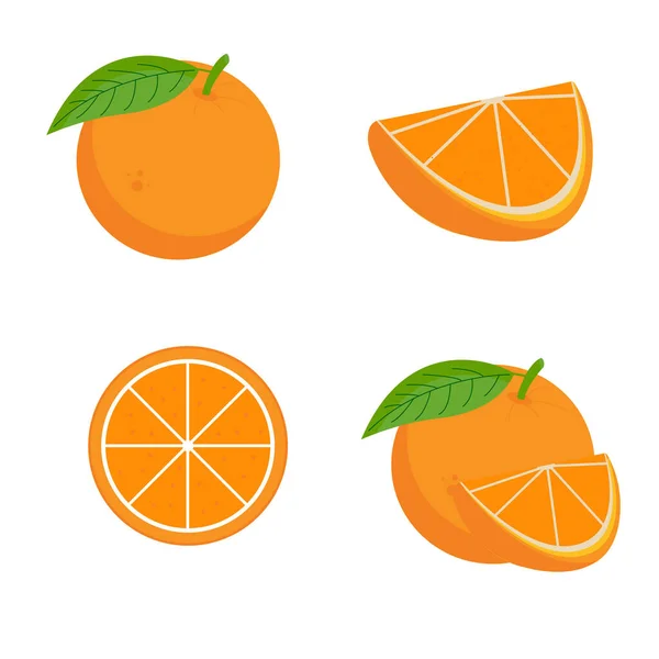 Ένα Σετ Από Διαφορετικά Πορτοκάλια Ολόκληρα Και Κομμένα — Διανυσματικό Αρχείο