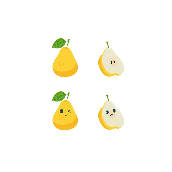 Poire Style Kawaii Avec Émotion Fruits — Image vectorielle