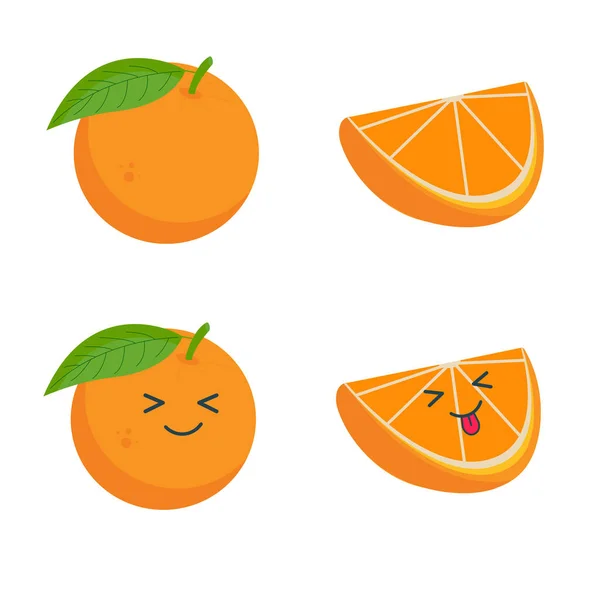 Style Kawaii Orange Avec Émotion Fruits — Image vectorielle
