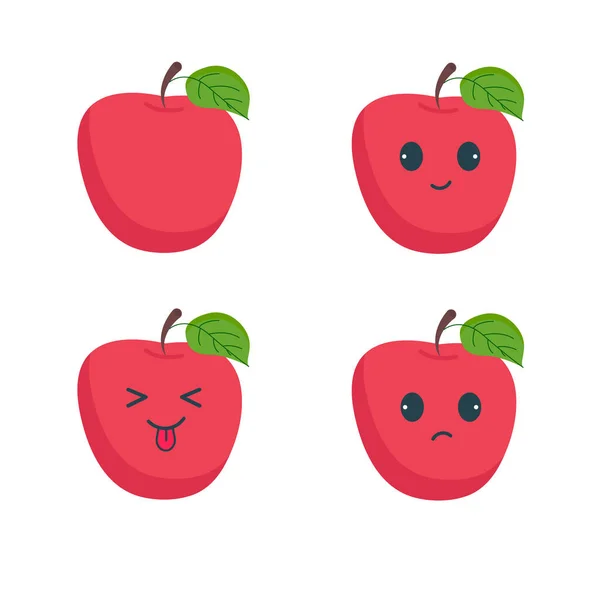 Styl Kawaii Owoce Apple Red — Wektor stockowy