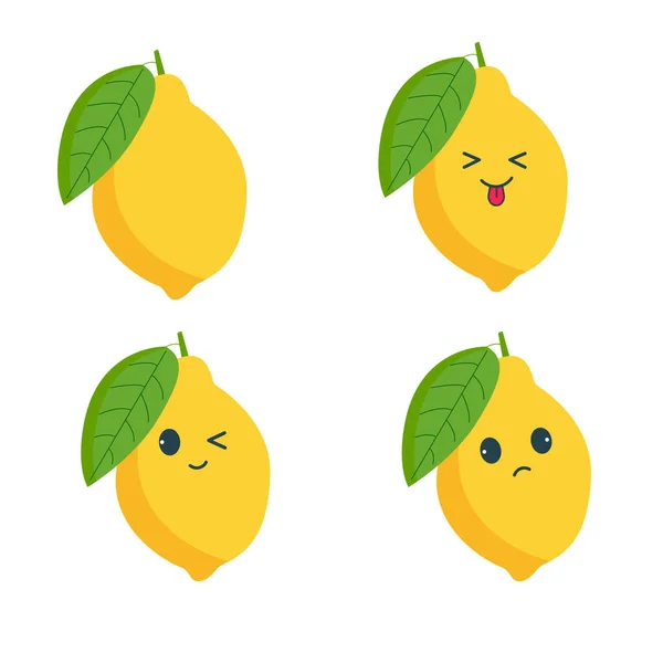 Citron Style Kawaii Avec Émotion Fruits — Image vectorielle