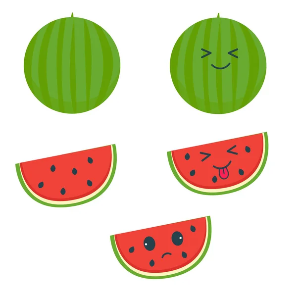 Kawaii Stijl Watermeloen Met Emotie Groenten Fruit — Stockvector