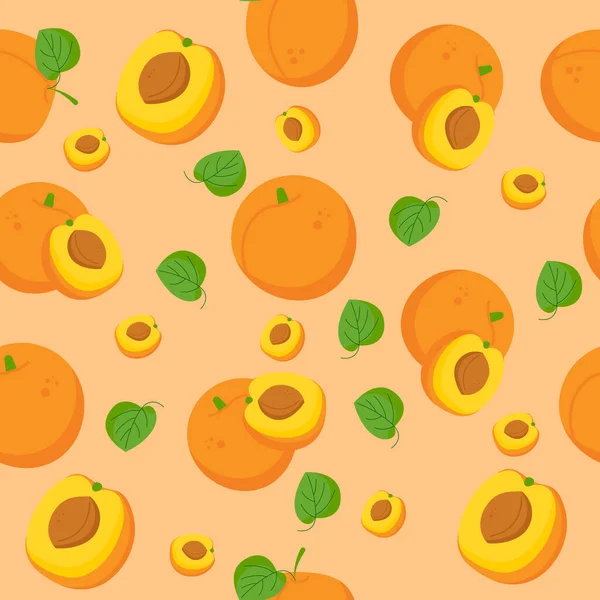 Seamless Apricot Fruit Pattern Whole Half — 스톡 벡터
