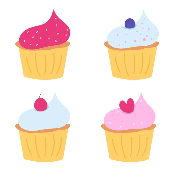 Conjunto Cupcakes Desenhados Mão Desenho Ilustração Vetorial Sobremesa —  Vetores de Stock