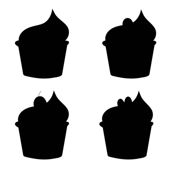 Silhouette Cupcake Set Dessert Vector Illustration Design — стоковый вектор