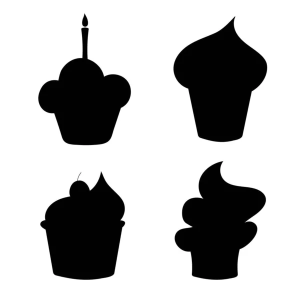 Ensemble Différentes Silhouettes Cupcakes Dessert Vectoriel Illustration Design — Image vectorielle