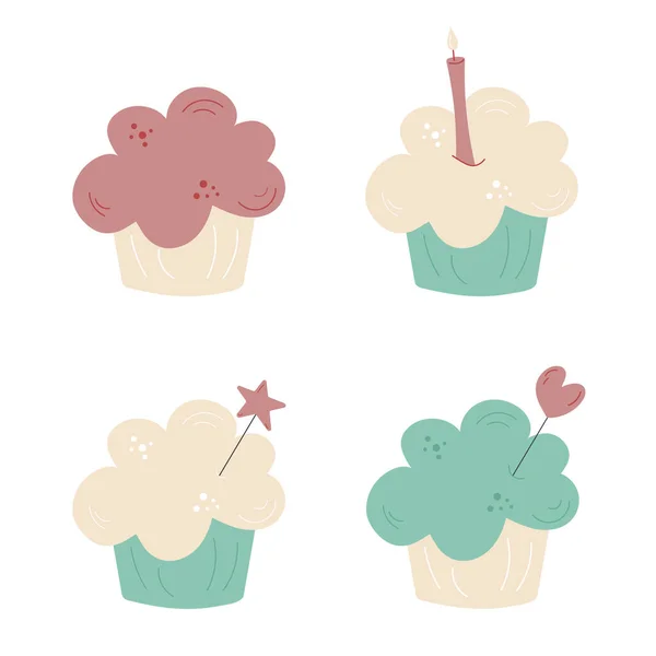 Délicieux Cupcake Set Dessert Vectoriel Illustration Design — Image vectorielle