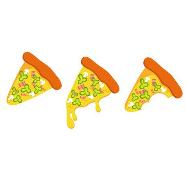 Bir dilim sucuklu pastırmalı pizza. Fast food çizimi