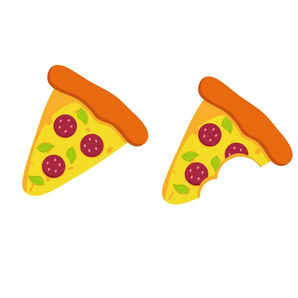 Vector Slice Pepperoni Salami Pizza Fast Food Illustration — Vetor de Stock