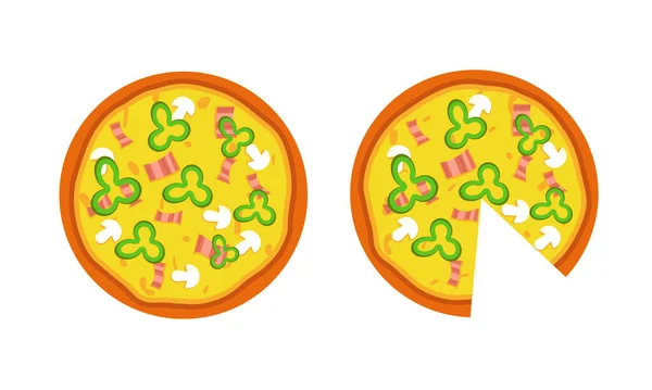 Cała Pizza Dodatkiem Bekonu Fast Food Ilustracja — Wektor stockowy