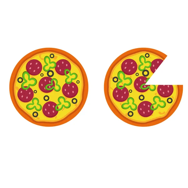 Hela Pizzan Med Salami Illustration Snabbmat — Stock vektor