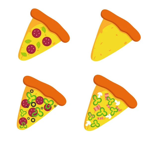 Κομμάτια Πίτσας Διαφορετικές Γεύσεις Γρήγορη Απεικόνιση Τροφίμων — Διανυσματικό Αρχείο