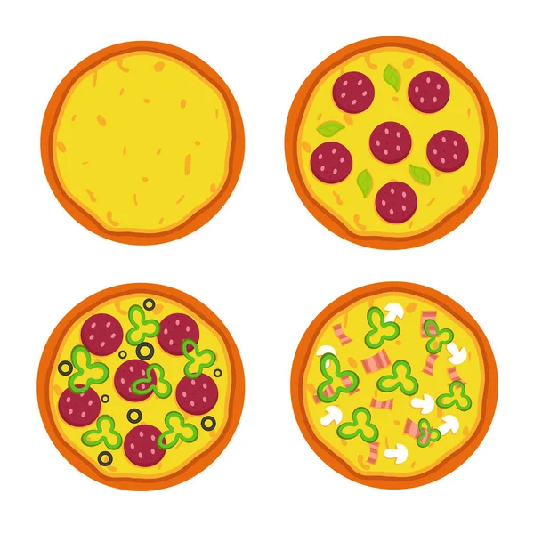 Hele Pizza Met Verschillende Smaken Fast Food Illustratie — Stockvector