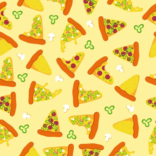 Seamless Slices Pizza Pattern Fast Food — ストックベクタ