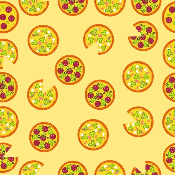 Seamless Whole Pizza Pattern Fast Food — Vetor de Stock