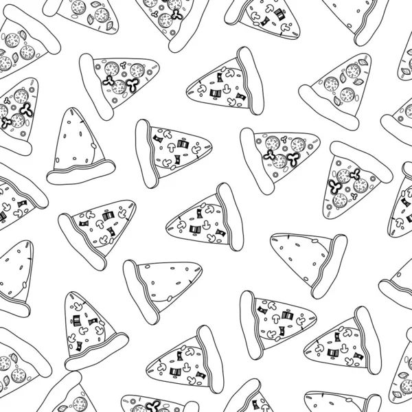 Seamless One Line Style Pizza Pattern Fast Food — Vector de stock