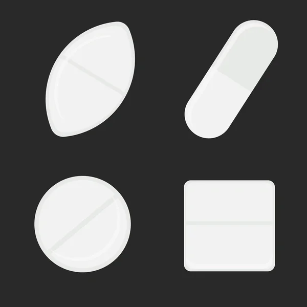 Set Different White Flat Isolated Nat Tablets Vector Illustration — Stockový vektor