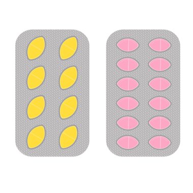 Kabarcık tablet kapsülleri farklı renklerde. Aspirin antibiyotikleri veya ağrı kesiciler.