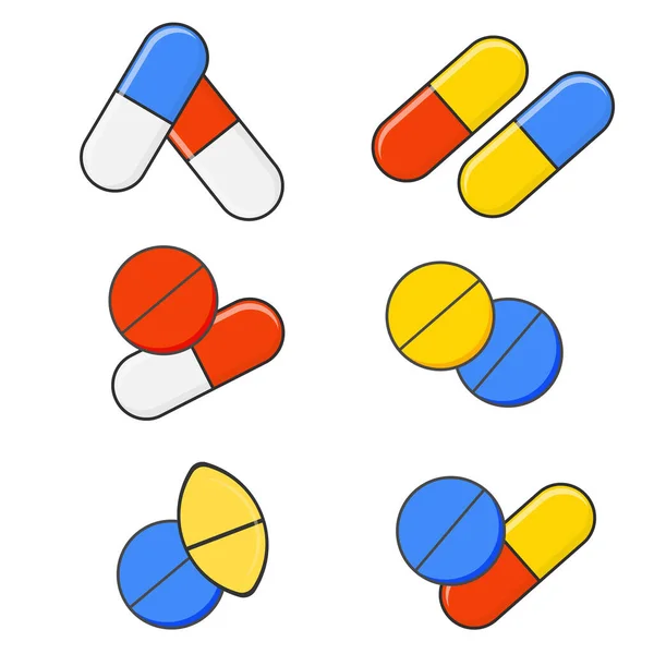 Set Van Heldere Verschillende Gepaarde Vormen Van Tabletten Vectorillustratie — Stockvector