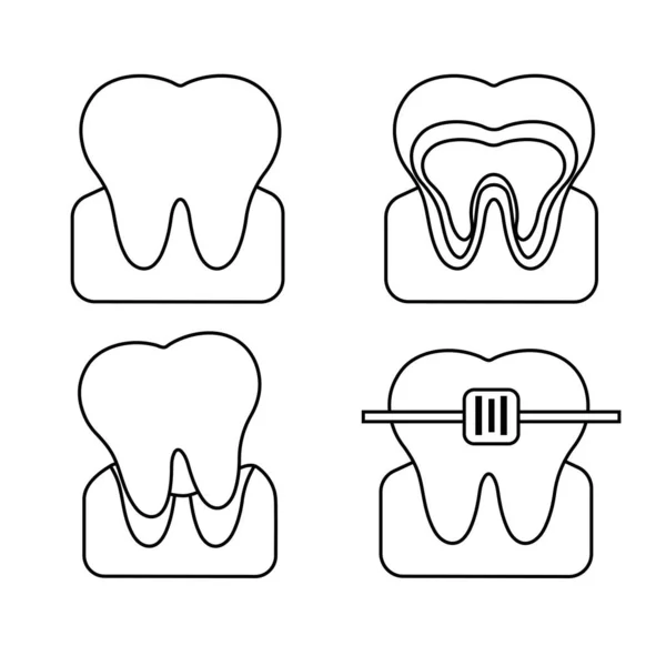 Векторні Плоскі Ілюстрації Зубів Різних Станах Стилі Лінії — стоковий вектор