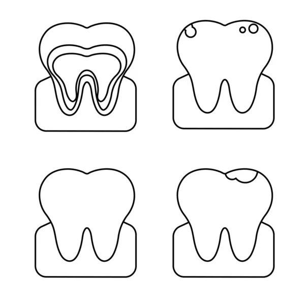 Векторний Набір Зубів Різних Станах Ілюстрація Стилю Лінії — стоковий вектор