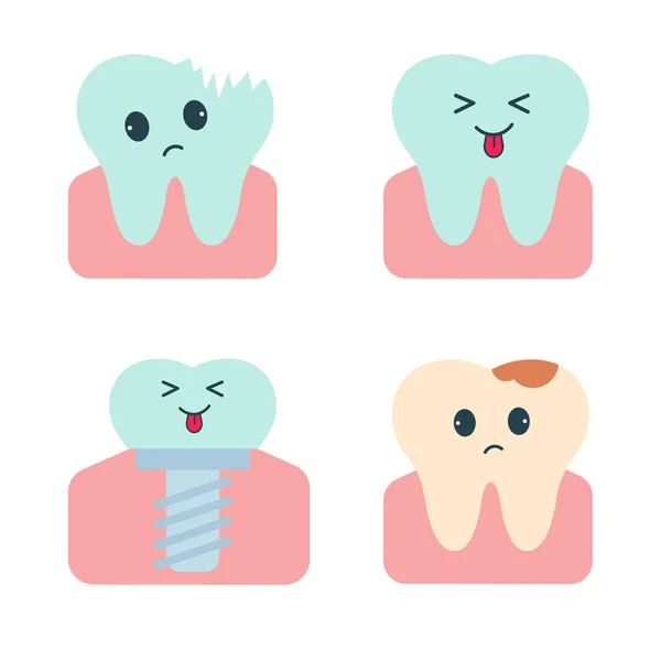 Kawaii Teeth Emotions Positive Negative — Stock Vector