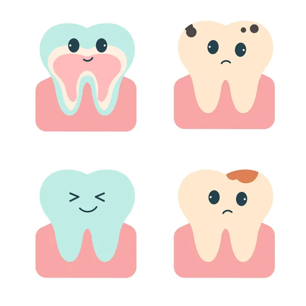 Kawaii Teeth Different Emotions Positive Negative — Stock Vector