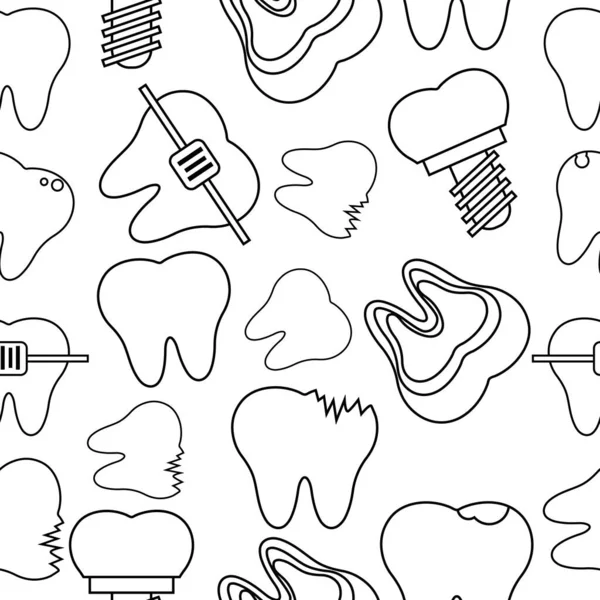 Seamless Pattern Healthy Diseased Teeth Line Style — Διανυσματικό Αρχείο