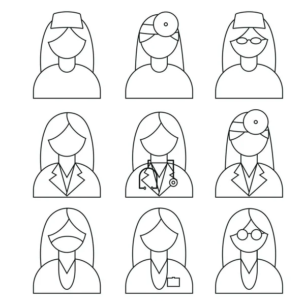 Doctor Nurse Uniform Woman Flat Style Vector Illustration Line Style — 스톡 벡터